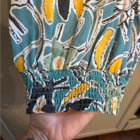 Christian Siriano Floral Tank Top - Teal and Yellow sz M - Picture 2 of 4